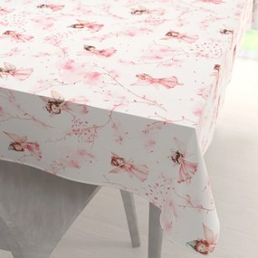 Biante Detský bavlnený obdĺžnikový obrus Sandra SA-684 Ružové víly na bielom 50x100 cm