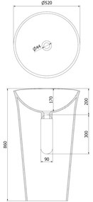 Mexen Nilda, voľnestojace umývadlo z konglomerátu 52x52x86 cm, biela matná, 26555200