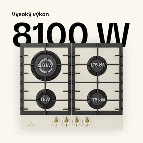 Klarstein Victoria 4, plynová varná doska, 4 horáky, sklokeramika, slonovinová
