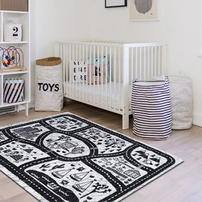 Krémovo čierny detský koberec s autíčkami a uličkami Šírka: 80 cm | Dĺžka: 150 cm