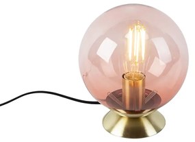 Stolná lampa v štýle Art Deco mosadz s ružovým sklom - Pallon