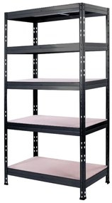 Kovový regál RIVET s drevenou HDF policou,180x90x45cm, 5 políc, 450 kg na policu,  antracitová hladká štruktúra