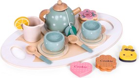 ECOTOYS Dřevěná čajová souprava se sladkostmi ECOTOYS, 27 dílů pro děti 3+