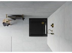 Mexen SLIM - Štvorcová sprchová vanička 90x90x5cm + zlatý sifón, čierna, 40709090G