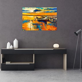 Obraz - Loďka pri západe slnka (90x60 cm)