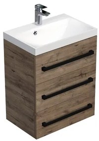 Kúpeľňová skrinka s čiernou úchytkou a umývadlom SAT Cube Way 60x76,5x40 cm dub Wellington mat CUBE2C603DW, 1 ks
