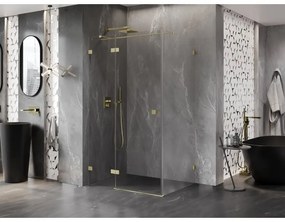 Mexen Lunar T, sklápací sprchový kút ľavý 125 x 90 cm, 8mm číre sklo, zlatý kartáčovaný - 834T-125-090-55-00-L