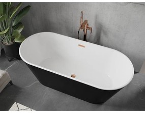 Mexen Flavia, voľne stojaca vaňa 150 x 75 cm, biela-čierna, ružové zlato prepad, 54031507575-60