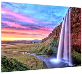 Sklenený obraz - Vodopád Seljalandsfoss (70x50 cm)