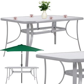 PreHouse Záhradný stôl 150cm: kov + sklo, šedý
