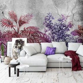 Fototapeta - Rastliny na betóne - fialová (254x184 cm)