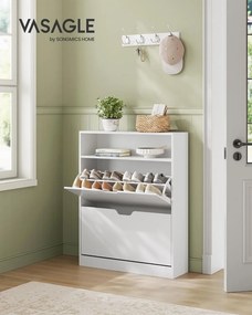 Botník s 2 výklopnými dvierkami, 3-úrovňový, 24 x 80 x 102 cm, biely
