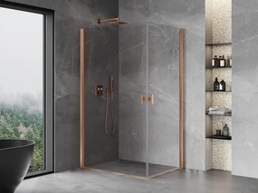 Mexen Mist-B Duo, 2-krídlový výklopný sprchový kút 100 x 85 cm, číre sklo, medený matný profil, 8A2-100-085-65-00