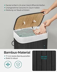 Bambusový kôš na bielizeň, 80x40x30cm, čierny