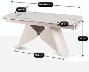 Rozkladací keramický stôl RENATO 160–240 cm Biely mramor/kašmír