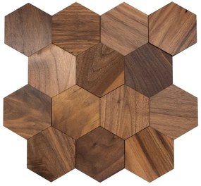 VZORKA: Drevený obklad, HEXAGON, ORECH, brúsený, olejovaný - ROZMER VZORKY: 150 x 150 mm