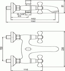 Novaservis Retro II, vaňová batéria bez príslušenstva 150 mm, chrómová, 99120/1,0