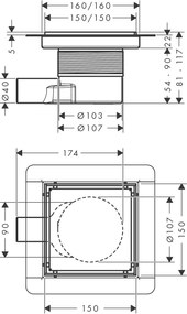 Hansgrohe RainDrain Brilliance, úplná sada podlahového vpustu 150x150 pre dlažbu, čierna matná, HAN-56251670