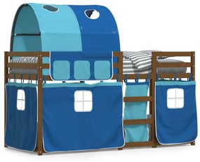 Poschodová posteľ so závesmi modrá 90x200 cm masívna borovica 3283956