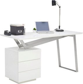 XXXLutz PÍSACÍ STÔL, biela, farba ušľachtilej ocele, biela s vysokým leskom, 140/60/76 cm Novel - Kancelárske stoly - 002798000501