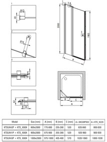 Deante Kerria Plus, 1-krídlové sprchové dvere 100x200 cm, 6mm číre sklo, čierny profil, DEA-KTSUN43P