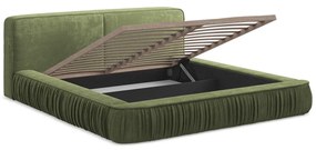 Zelená čalúnená dvojlôžková posteľ s úložným priestorom s roštom 140x200 cm Keoni – Makamii