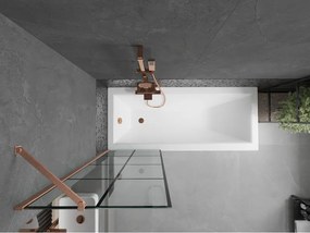 Mexen Next, 1-krídlová vaňová zástena 60 x 150 cm, 6mm číre sklo - čierny vzor, medená matná, 895-060-000-00-70-77