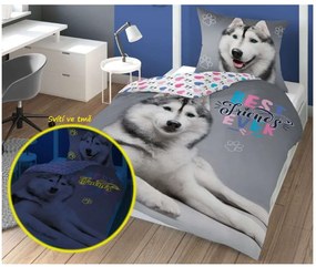 Detské svietiace obliečky Husky 140x200/70x80 cm