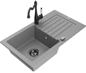 Mexen Pablo, 1-komorový granitový drez 752x436x161 mm a drezová batéria Carla, šedá, 6510-71-670700-70-B