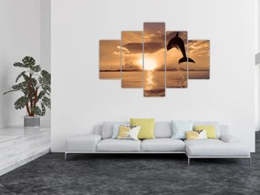 Obraz - Delfín pri západe slnka (150x105 cm)