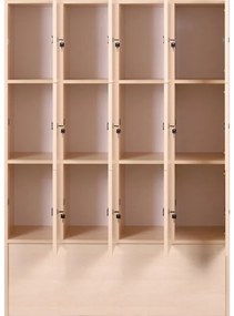 Drevená odkladacia skrinka S5 s úložnými boxami, 12 boxov, 1700 x 1200 x 420 mm, cylindrický zámok, orech