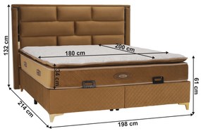 Kondela Boxspringová posteľ 180x200, svetlohnedá, GOLDBIA