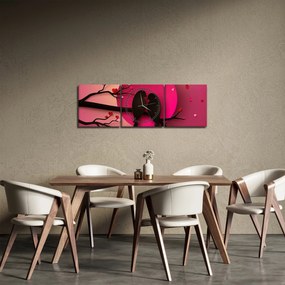 Obraz - Zamilované vtáčiky (s hodinami) (90x30 cm)