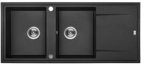 Laveo Megalo, 2-komorový granitový drez 1160x500x185 mm s dlhým odkvapávačom, čierna škvrnitá, LAV-SBE_721T