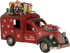 Červený retro model auto kačica s darčekmi na streche - 26*11*17 cm