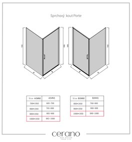 Cerano Porte, 1-krídlový sprchovací kút 100x100 cm, 8mm číre sklo, čierny profil, CER-CER-413594