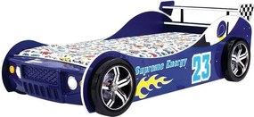 Detská pretekárska posteľ Energy 90x200 cm, modré auto s osvetlením
