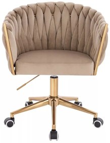 LuxuryForm DESIGN Kreslo NORDEN VELUR na zlatej podstave s kolieskami - latte