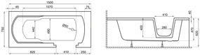 D‘Eluxe - VANE - Bezbariérová vaňa s dvierkami SENIOR AVO1575 150x75cm Biela - dvierka v pravo Bezbarérová vaňa s dvierkami biela Vaňa + Predný a 2 x Bočný Panel