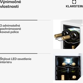 Klarstein Shiraz 12 Slim, vinotéka, 32 l, 12 fliaš, 85 W, 5–18°C, dotykový ovládací panel