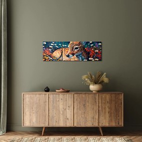 Obraz - Maľované srne (s hodinami) (90x30 cm)