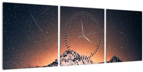 Obraz hviezdnej oblohy s horami (s hodinami) (90x30 cm)