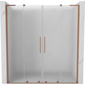 Mexen Velar L Duo, posuvné sprchové dvere do otvoru 200 cm, 8mm sklo námraza, medená matná, 871-200-003-32-65