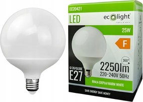 LED žiarovka E27 25W 2250lm 3000K Veľká guľa Silné teplé svetlo GLOBE G120