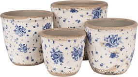 Béžový keramický obal na kvetináč s modrými ružami Blue Rose XS - Ø 11*10 cm