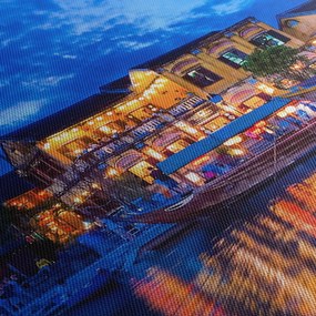 Obraz nočného mesta Hoi An, Vietnam (s hodinami) (90x30 cm)