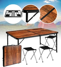 Kempingový skladací stôl so stoličkami – turistický set pre 4 osoby čierna