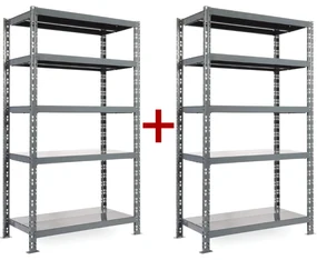 Policový regál 1+1 ZADARMO, 1800x1600x600 mm, 5 políc, nosnosť police 200 kg, základná