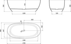 Mexen Pure, voľne stojaca priesvitná vaňa 170 x 80 cm, chrómová zátka, 58071708012