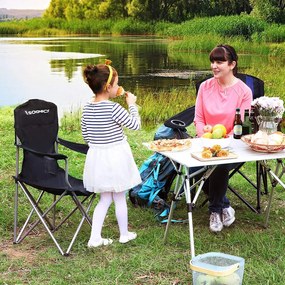 Skladacia kempingová stolička, 2-dielna súprava s držiakom na pohár, čierna